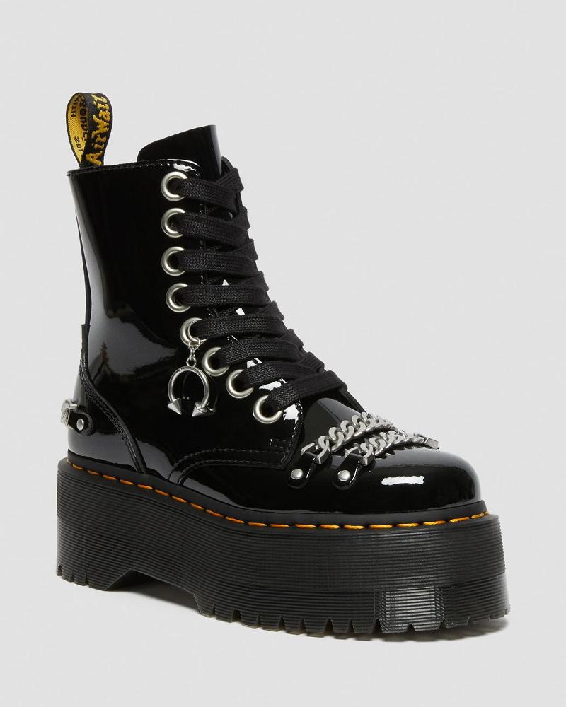 Botas Plataforma Dr Martens Jadon Max Chain Charol Cuero Mujer Negros | MX 540LIS